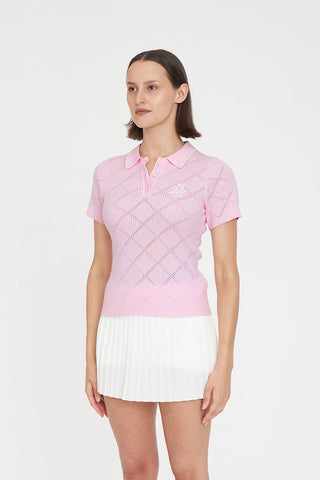 WOMENS DIAMOND KNIT POLO PETAL