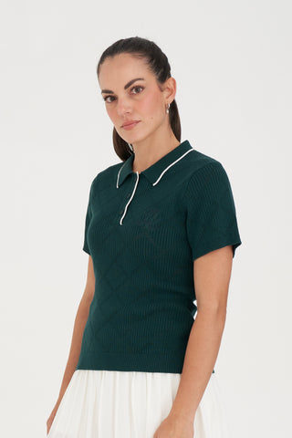 WMNS DIAMOND KNIT POLO GOLF GREEN