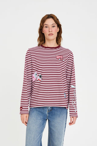 STRIPE LS TEE/CHARMED BURGUNDY/PETAL