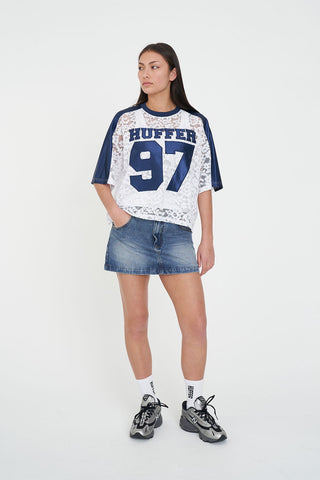 LACE CROPPED QB JERSEY WHITE/NAVY