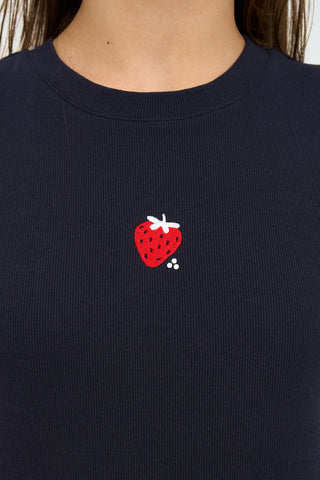 SLIM RIB TEE/STRAWBERRY NAVY
