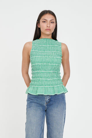 GIGI SHIRRED TOP MEADOW PLAID