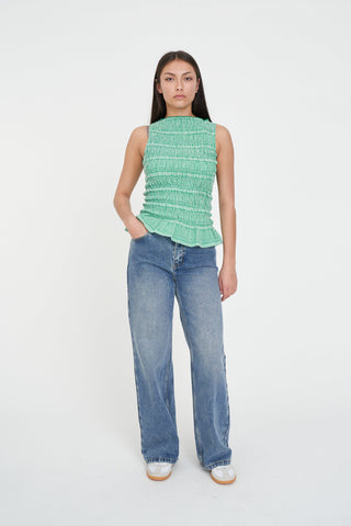 GIGI SHIRRED TOP MEADOW PLAID