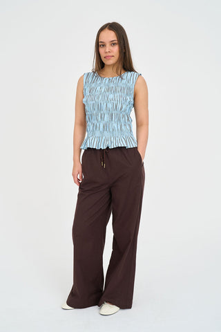 STRIPE BRIDGET SHIRRED TOP BAY BLUE